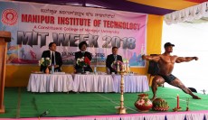 BODY BUILDING SHOW BY THOKCHOM GYANENDRA SINGH, A STUDENT OF  7TH SEMESTER CIVIL ENGG. AT THE VALEDICTORY FUNCTION OF MIT WEEK 2018
